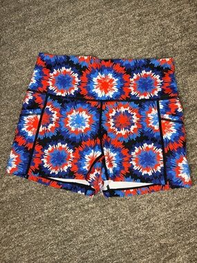 Constantly Varied Gear Floral Burst High-Waist Bike Shorts - Red, Blue, White